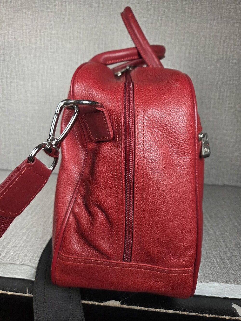 Vintage Longchamp Red Pebbled Leather Weekender Tote Bag Purse RARE Handbag - Picture 5 of 16